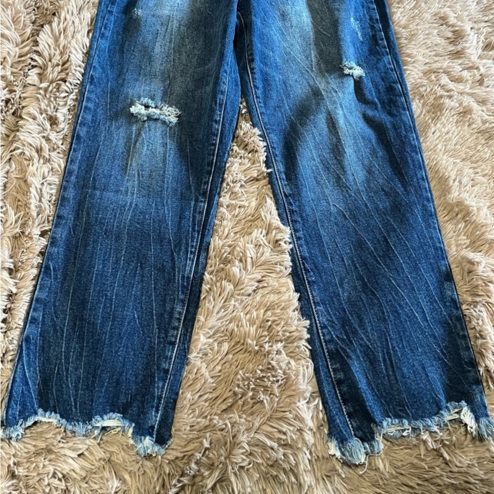 Nicole Miller Super High Rise Straight Distressed Chewed Hem Sz. 12 - Picture 2 of 7